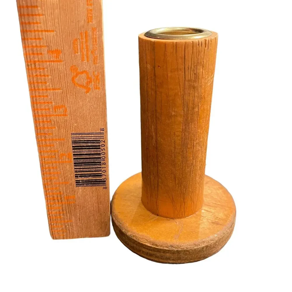 Antique Wood Spool Bobbin Candle Holder Industrial with Lock Vintage Primitive